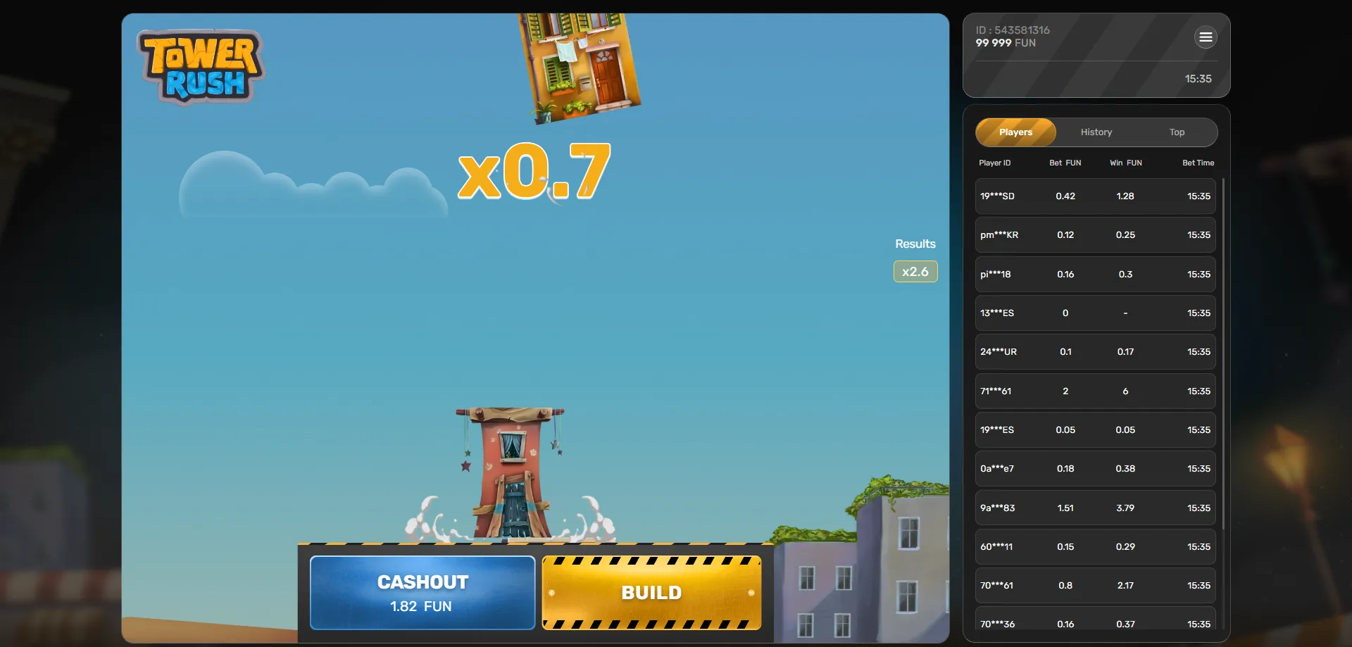 Tower Rush crash game overview – fast multiplier gameplay by Galaxsys